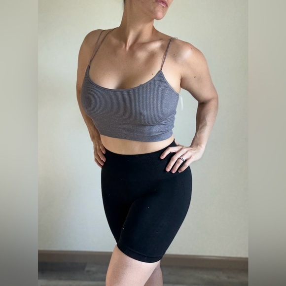 Urban Outfitters Tops - Urban Outfitters Ribbed Bralette Gray Silver Metallic Medium Minimalist Stretchy